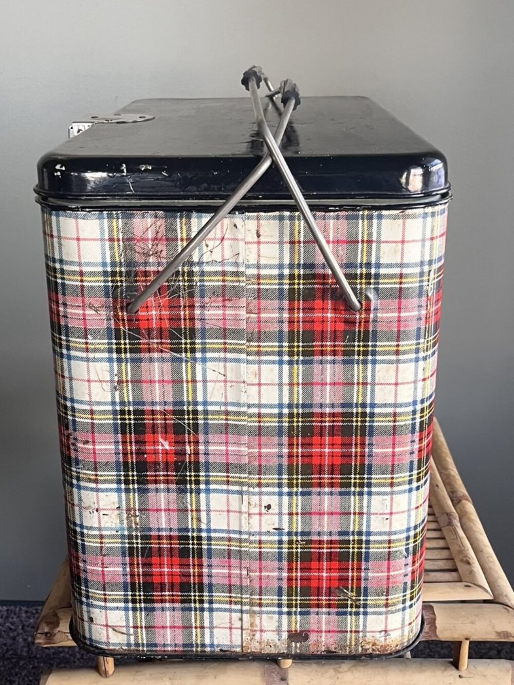 Vintage GSW Plaid Picnic Cooler Metal Ice Chest Tin 1950s MCM Canada
